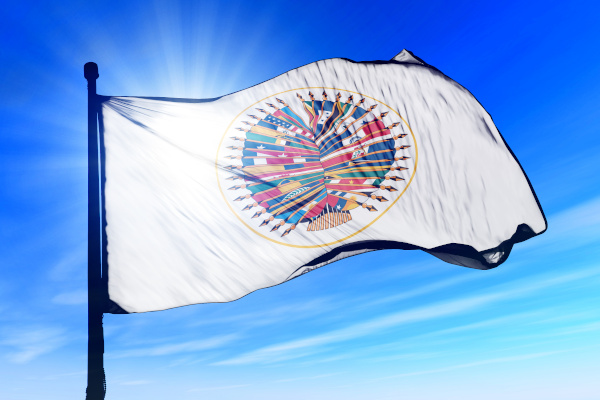 Bandeira com o símbolo da OEA.