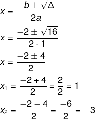 Cálculo das raízes de uma equação de segundo grau.