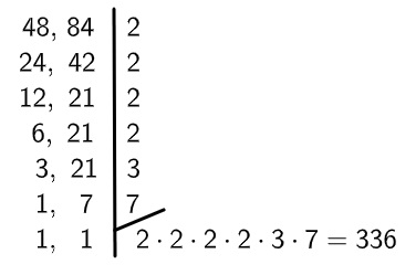 Multiplicação dos números para encontrar o MMC entre 48 e 84.