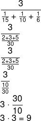 Cálculo de média harmônica do conjunto (15, 10, 6)