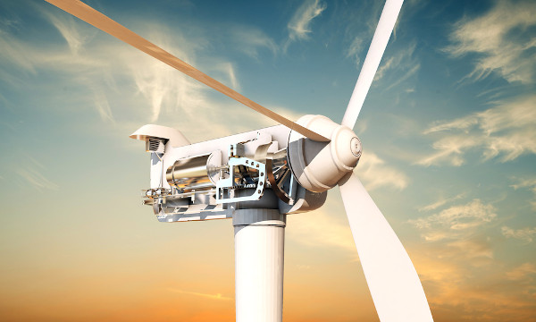 Seção de uma turbina eólica ou aerogerador que produz energia eólica.