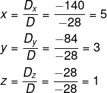 Cálculo de valor de x, y e z para resolver sistema linear 3x3