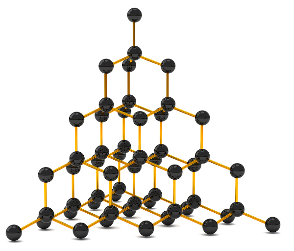 Representação da estrutura do diamante, também adotada pelo ɑ-Sn.