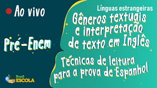 "Pré-Enem | Gêneros textuais e interpretação de texto em inglês, técnicas de leitura para a prova de espanhol" em fundo verde
