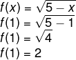 Resolução da função f(x) com substituição do x por 1.