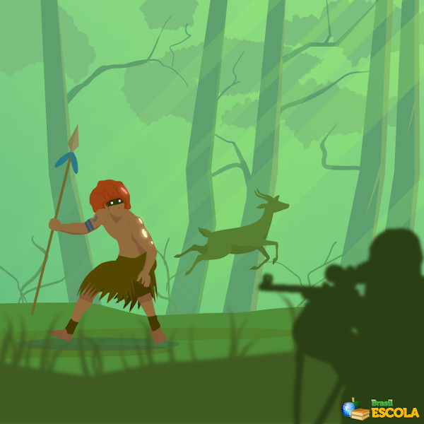 Na lenda, a caipora habita o interior da floresta, protegendo os animais de caçadores.
