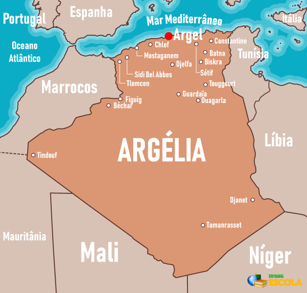 Mapa da Argélia.