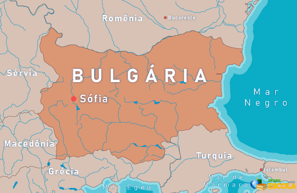 Mapa do leste europeu com destaque para a Bulgária.