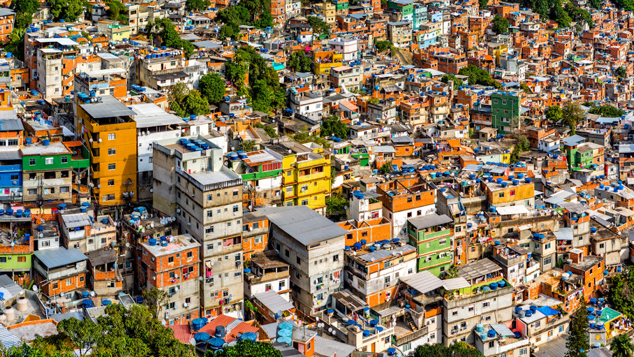 Vista aérea da favela da Rocinha, no Rio de Janeiro.