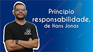 "Princípio responsabilidade, de Hans Jonas" escrito sobre fundo azul ao lado da imagem do professor
