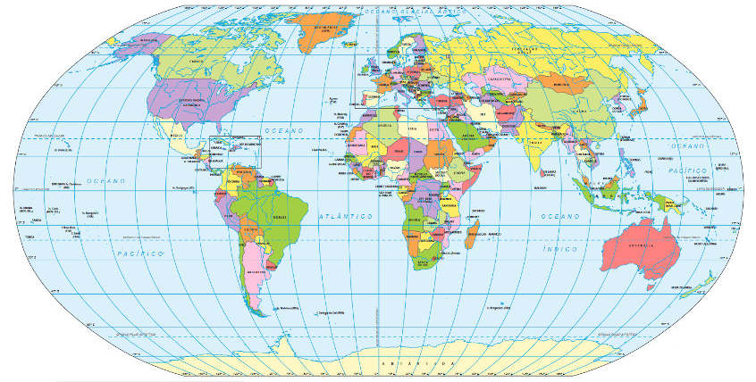 Mapa dos países do mundo.