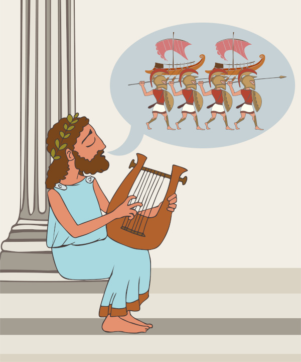 Ilustração traz homem grego tocando lira