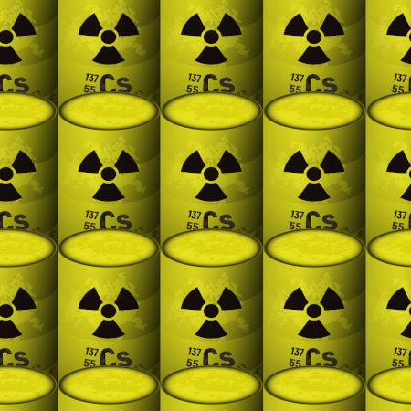 Ilustração de barris amarelos com material contaminado com césio-137.