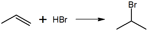 Esquema da adição nucleofílica de HBr ao propeno.