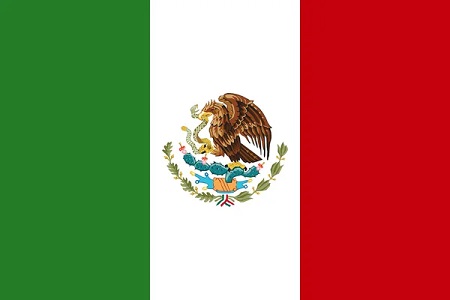 Bandeira do México, nas cores verde, branca e vermelha. 