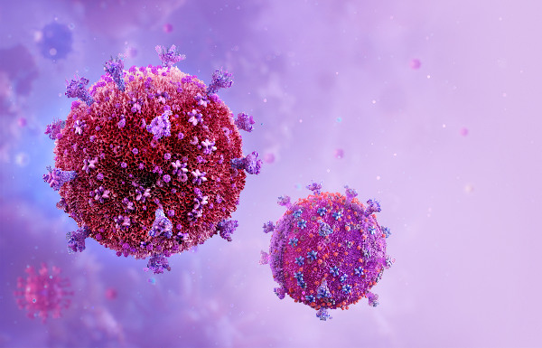 Ilustração 3D do vírus HIV, um exemplo de retrovírus.