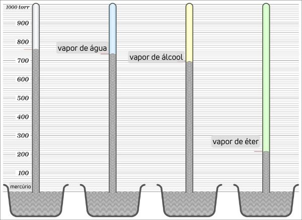 Gráfico com variações da pressão de vapor do mercúrio.