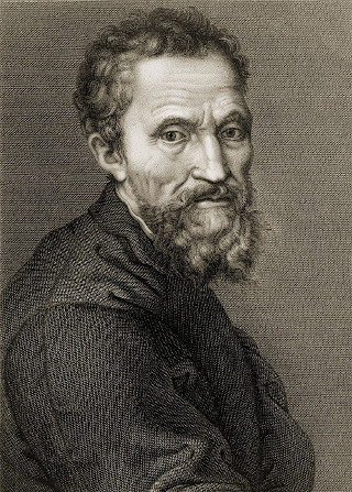 Gravura baseada no autorretrato de Michelangelo.