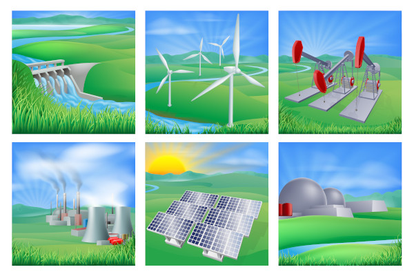 Representação das diferentes fontes de geração de energia que formam a matriz energética brasileira.