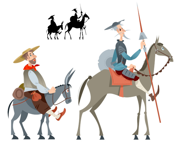 Ilustração de Dom Quixote e Sancho Pança, personagens do clássico de Miguel de Cervantes.
