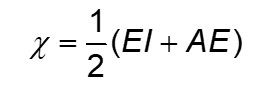 Fórmula para calcular a eletronegatividade, segundo Mulliken. 