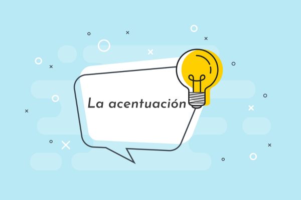 Balão de fala com o escrito “la acentuación” (acentuação em espanhol).