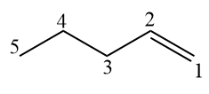 Estrutura utilizada na nomenclatura do hidrocarboneto pent-1-eno, um alceno.