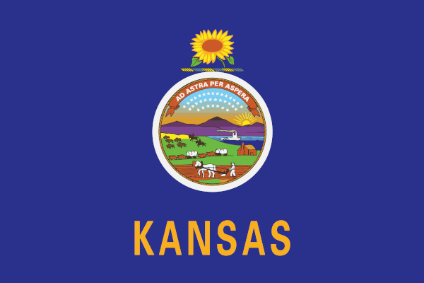 Bandeira do estado do Kansas, um dos 50 estados dos Estados Unidos.