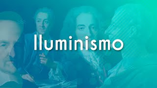 "Iluminismo" escrito sobre uma colagem com as fotos dos principais pensadores do Iluminismo.