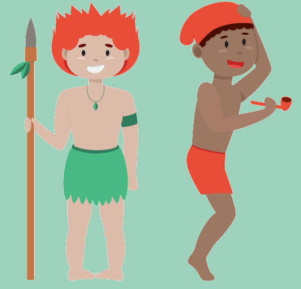 Ilustração do curupira e do saci-pererê, duas das lendas indígenas mais conhecidas.