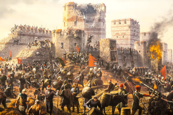 Representação da Queda de Constantinopla, o marco inicial da Idade Moderna.