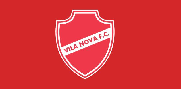 Escudo do Vila Nova sob fundo vermelho.