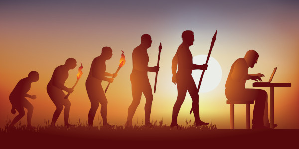 Evolução do homem em alusão ao darwinismo social.