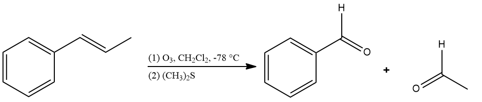 Reação de ozonólise de alceno para obtenção de aldeído.
