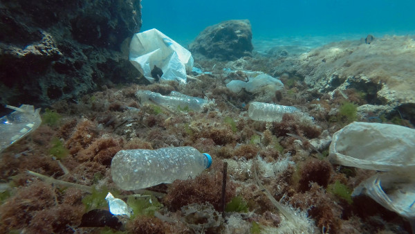 Material plástico no interior do mar Mediterrâneo como representação de um dos seus problemas ambientais.