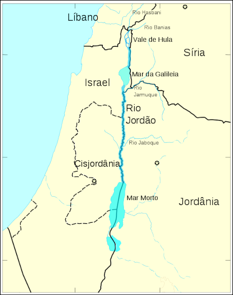 Mapa da localização do rio Jordão.