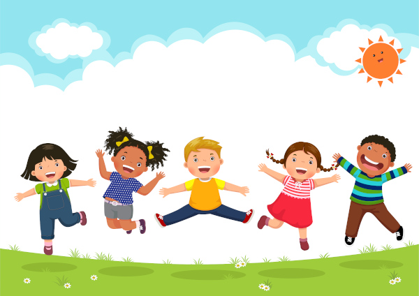 Ilustração de crianças brincando ao ar livre.