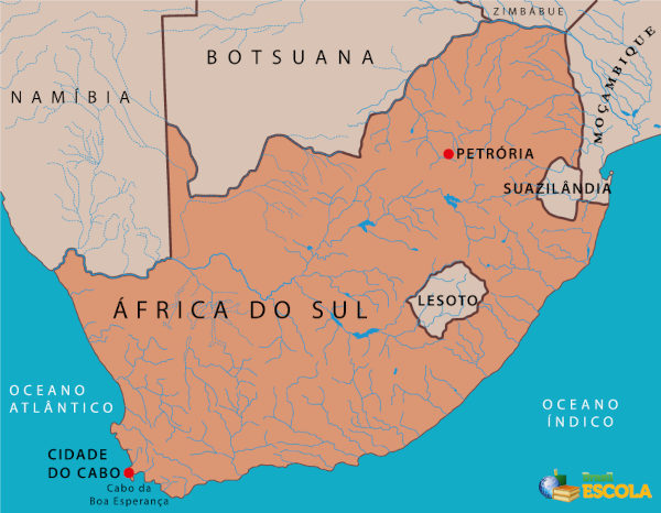 Mapa da África do Sul.