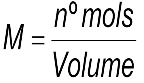 Fórmula da molaridade ou concentração molar.