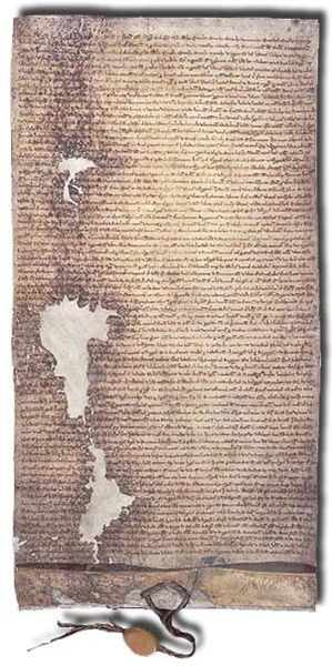 Uma das cópias mais antigas da Carta Magna produzida na Inglaterra em 1215.