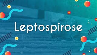 Escrito "Leptospirose" sobre a imagem de um rato andando pela rua em fundo azul.