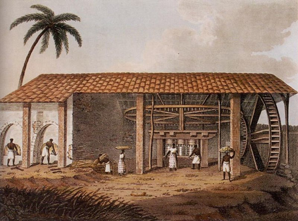 Pintura de Henry Koster mostrando um engenho de produção de açúcar, local de destaque durante o ciclo do açúcar.