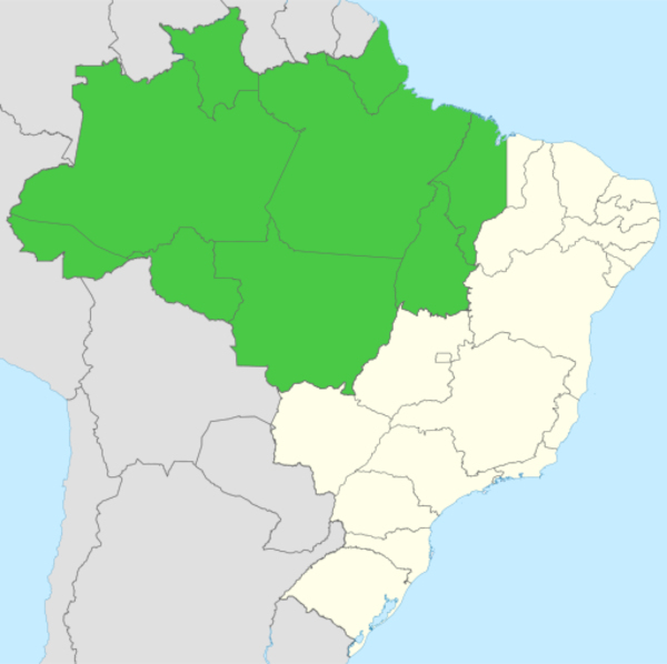 Mapa mostrando a região do Brasil que integra a Amazônia Legal.