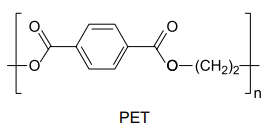 Estrutura do polímero conhecido pela sigla PET em uma questão da Unesp sobre polímeros.