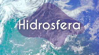 Título "Hidrosfera" escrito em fundo de nuvens vistas de satélite sobre a hidrosfera.