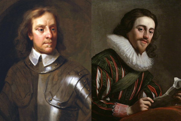 Oliver Cromwell e rei Carlos I, líderes da Guerra Civil Inglesa.