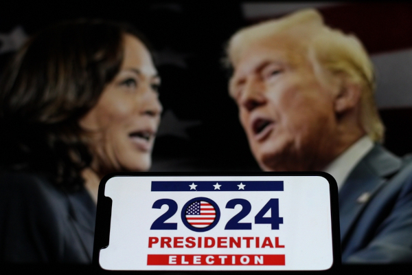 Kamala Harris e Donald Trump, principais nomes das eleições presidenciais dos Estados Unidos em 2024.