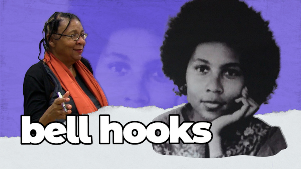 Colagem com fotografias de bell hooks, uma famosa escritora estado-unidense.