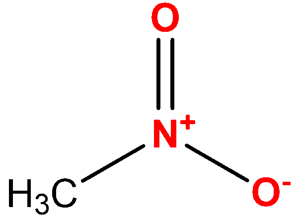 Estrutura química dos nitrocompostos, uma das classificações das funções orgânicas.