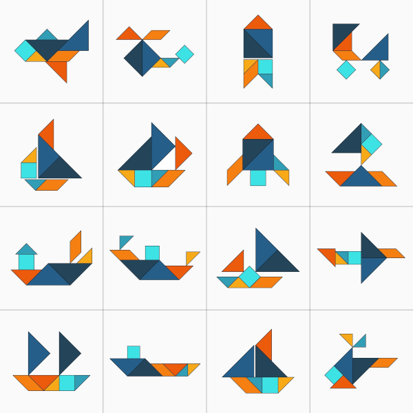 Representação de meios de transportes criados no tangram.